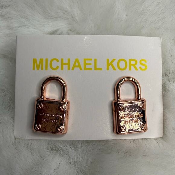 Michael Kors Jewelry - MICHAEL KORS Est 1981 Rose Gold-Tone Logo Padlock Stud Earrings